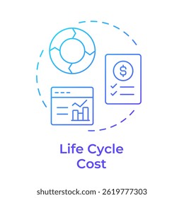 Life cycle cost blue gradient concept icon. Statistical metrics, chart. Budget, bill. Round shape line illustration. Abstract idea. Graphic design. Easy to use in infographic, presentation