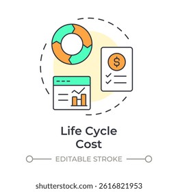 Life cycle cost multi color concept icon. Statistical metrics, chart. Budget, bill. Round shape line illustration. Abstract idea. Graphic design. Easy to use in infographic, presentation