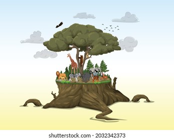 The life cycle of forest animals. world wildlife by Animal on earth, wildlife concept, environment day, World Habitat  wildlife day, world day of endangered species, world Forest and biodiversity. - Shutterstock ID 2032342373