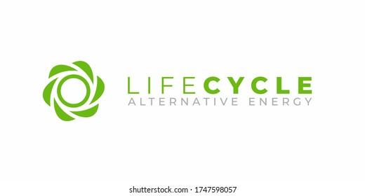 Life cycle logo template. Alternative energy logo design. Abstract geometric leaf icon. Windmill logo. Propeller fan icon. Turbine icon. 