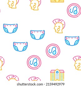 Life Cycle People Vector Seamless Pattern Color Line Illustration