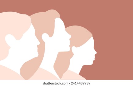 Life cycle of a woman from childhood to old age. Profile portraits of young girl, adult woman and old woman. Changes and growth throughout each stage of life.