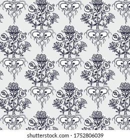 Life and death pattern with lovers sculls under tree of love