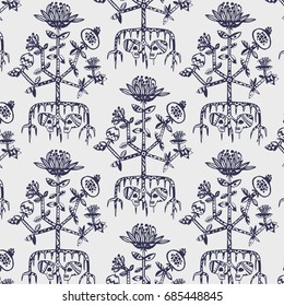 Life and death pattern with lovers sculls under life tree