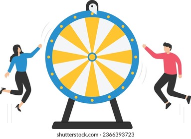 Life depends on luck, Fortune wheel randomness, Chance and opportunity to get a new job, investment winning or gambling, Looking at spinning fortune wheel

