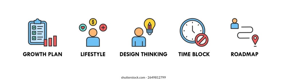Life Design banner web icon vector illustration concept with an icon of growth, lifestyle, design thinking, time block, and roadmap