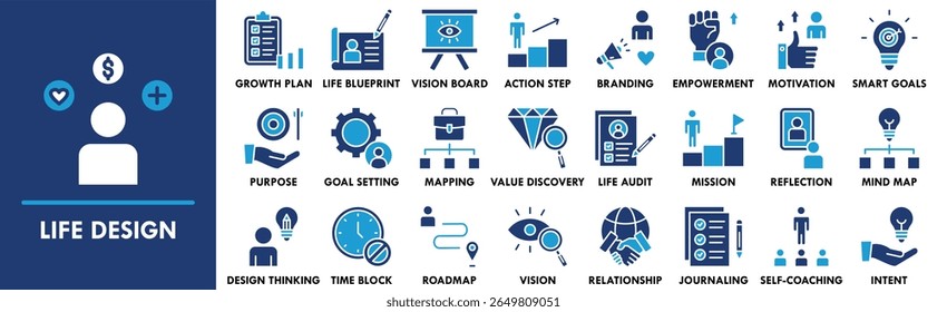 Life Design icon collection set. Containing design design, life, empowerment, motivation, smart goals