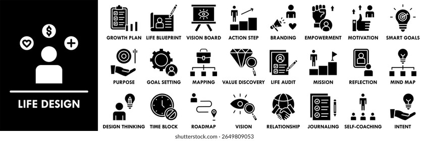 Life Design icon collection set. Containing design design, life, empowerment, motivation, smart goals