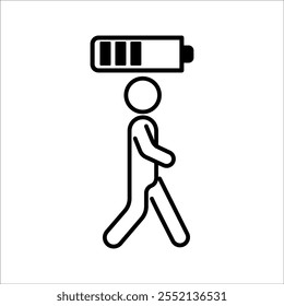 Life energy. Stickman, Businessman with charged battery, businessman with . Charging indicator pictogram or logo. Happy and Energetic symbol.