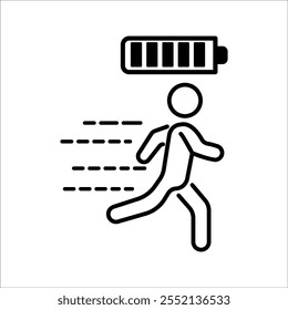 Life energy. Stickman, Businessman with charged battery, businessman with . Charging indicator pictogram or logo. Happy and Energetic symbol.