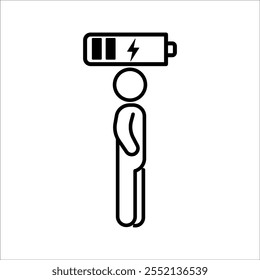 Life energy. Stickman, Businessman with charged battery, businessman with . Charging indicator pictogram or logo. Happy and Energetic symbol.