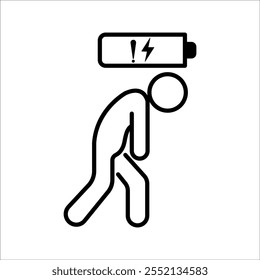 Life energy. Stickman, Businessman with low battery,Charging indicator pictogram or logo. Symbol of unhappy, Energetic, tired or exhausted