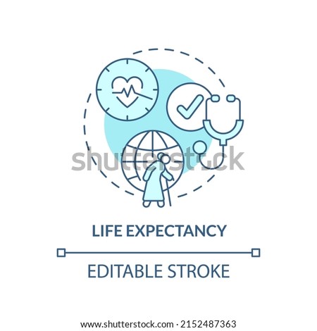 Life expectancy turquoise concept icon. Social care. Measure of human development abstract idea thin line illustration. Isolated outline drawing. Editable stroke. Arial, Myriad Pro-Bold fonts used
