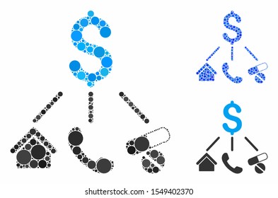 Life expenses mosaic of circle elements in various sizes and color tints, based on life expenses icon. Vector circle elements are composed into blue mosaic.