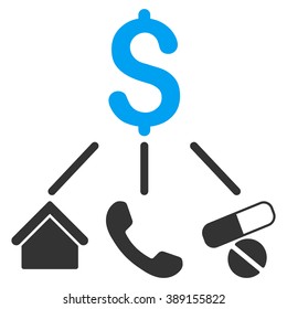 Life Expenses vector icon. Style is bicolor flat symbol, blue and gray colors, white background.