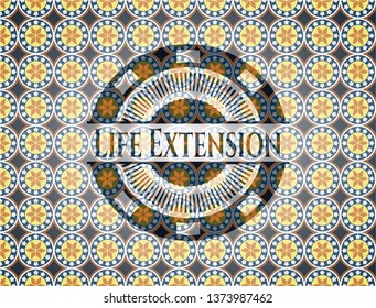 Life Extension arabic badge. Arabesque decoration.