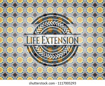 Life Extension arabic style badge. Arabesque decoration.