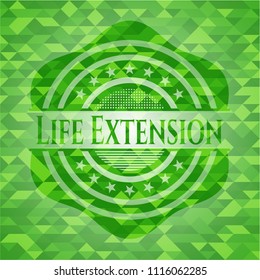 Life Extension green emblem. Mosaic background