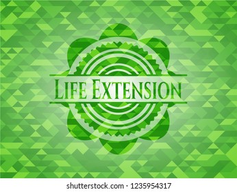 Life Extension green emblem with mosaic background