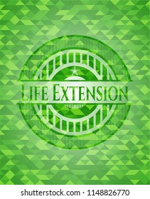 Life Extension green emblem with triangle mosaic background