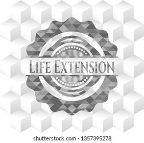 Life Extension grey badge with geometric cube white background