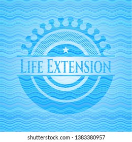 Life Extension light blue water wave style badge. Vector Illustration. Detailed.