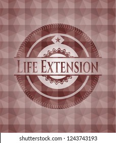Life Extension red badge with geometric background. Seamless.