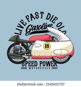 life fast die old motorcycle retro illustration