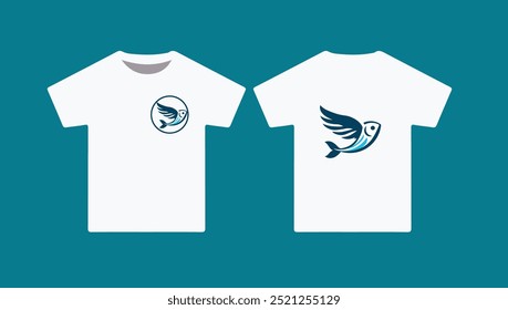  life for fishing - Fishing white  t-shirt design template. Vector illustration with Flying Fish, Hook silhouette. Perfect design for print on the t-shirt.