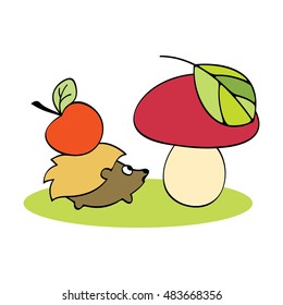 Life in forest 3. Hedgehog with apple