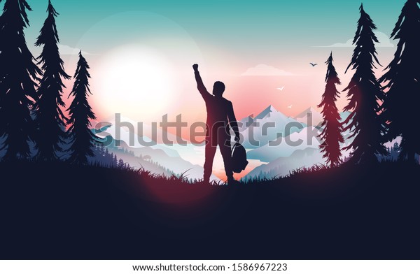 Life Goal Achievement Happy Man Celebrating Stock Vector Royalty Free