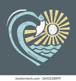 Life Is Good Beach Wave and Sun Nature Illustration. 
Stylized beach wave and sun artwork with Life Is Good slogan. Ideal for nature lovers, ocean-themed clothing, and summer collections.