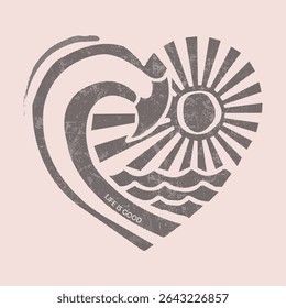 Life Is Good Heart Wave Sun Retro Summer Design.