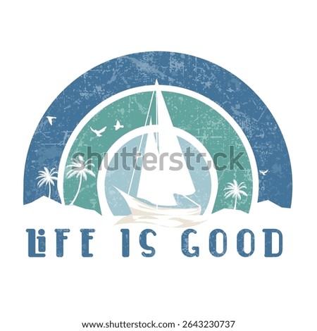 Life Is Good Moon and Palm Retro Night Beach Design.
Moon and palm tree design with vintage touch and “Life Is Good” message. Great for nighttime beach vibes and tropical t-shirt art.