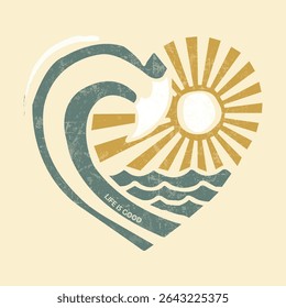 Life is Good. Wave love club print design. Sunshine beach artwork. Beach vibes artwork. Summer design for t shirt print, sticker, background and other uses.