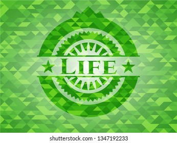 Life green emblem with mosaic ecological style background