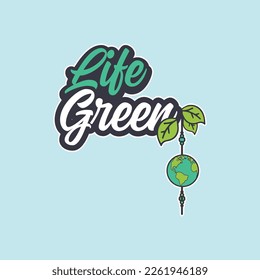 Life Green Planet Earth with Leaf pendant, vector design.