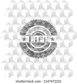 Life grey emblem with cube white background