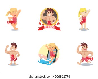 life guard cartoon set