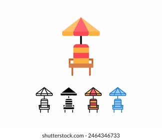 
Life guard chair icon with beach umbrella.set icon,line, outline, glyph, filled line, flat color, and blue color.Editable strokes and pixel perfect.Can be used for digital products, prints etc.