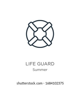 Life guard icon. Thin linear life guard outline icon isolated on white background from summer collection. Line vector sign, symbol for web and mobile
