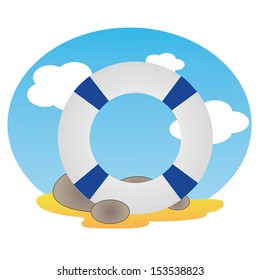 life guard on abstract beach background