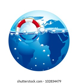 life guard over blue planet isolated over white background. vector
