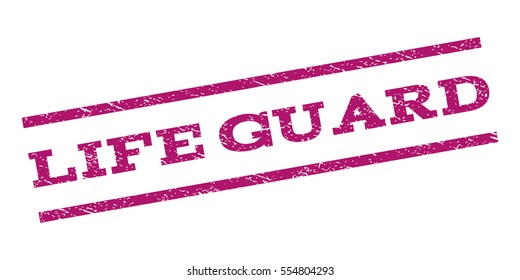 Life Guard watermark stamp. Text tag between parallel lines with grunge design style. Rubber seal stamp with unclean texture. Vector purple color ink imprint on a white background.