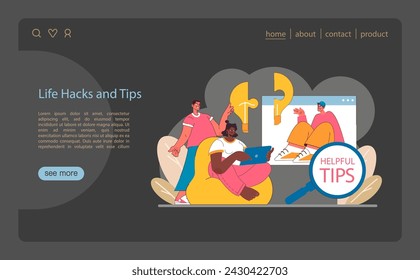 Life Hacks and Tips set. Everyday tasks with creative solutions. Sharing ingenious tricks for efficiency and ease. Empowering individuals with clever life strategies. Flat vector illustration.