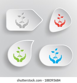 life in hands. White flat vector buttons on gray background.
