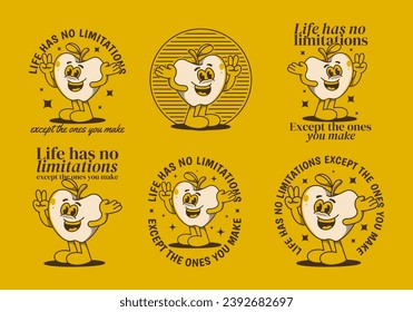 Life has no limitations, except the ones you make. Vintage character of happy apple fruit