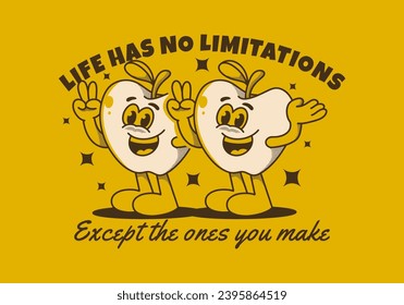 La vida no tiene limitaciones, excepto las que haces. Ilustración del personaje de mascota de la cosecha de manzana feliz