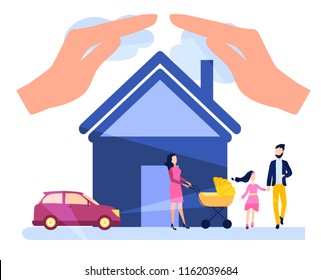 Life and health insurance, real estate, personal property, car accident Insurance during the trip. Vector illustration