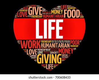 LIFE heart word cloud collage, concept background